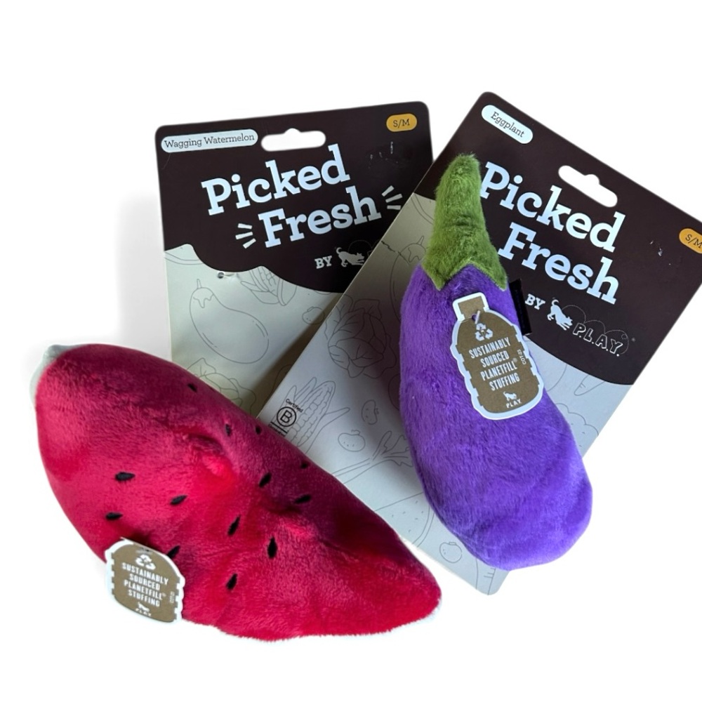 New watermelon eggplant squeaky crinkle dog toys
